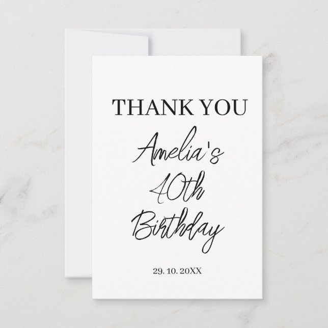 Tarjeta De Agradecimiento Partido de Cumpleaños Blanco y Negro Moderno (Anverso)