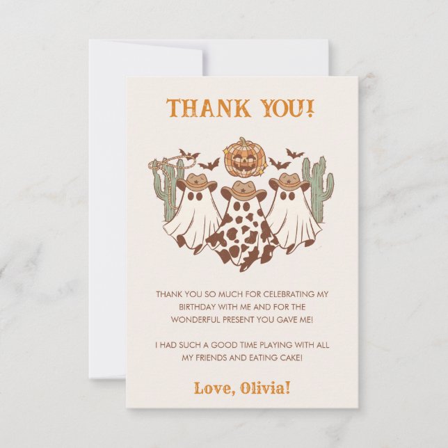 Tarjeta De Agradecimiento Partido de cumpleaños de Cowboy de Halloween Occid (Anverso)
