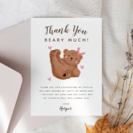 Tarjeta De Agradecimiento Partido de Cumpleaños del Chica del Oso del Cub