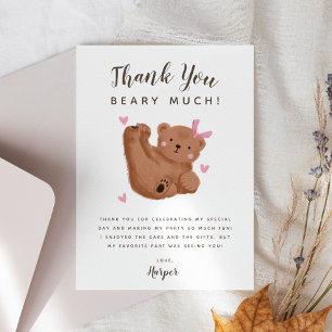 Tarjeta De Agradecimiento Partido de Cumpleaños del Chica del Oso del Cub