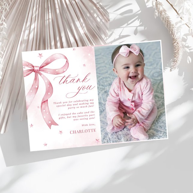 Tarjeta De Agradecimiento Partido de Cumpleaños del Chica Pink Bow (Subido por el creador)