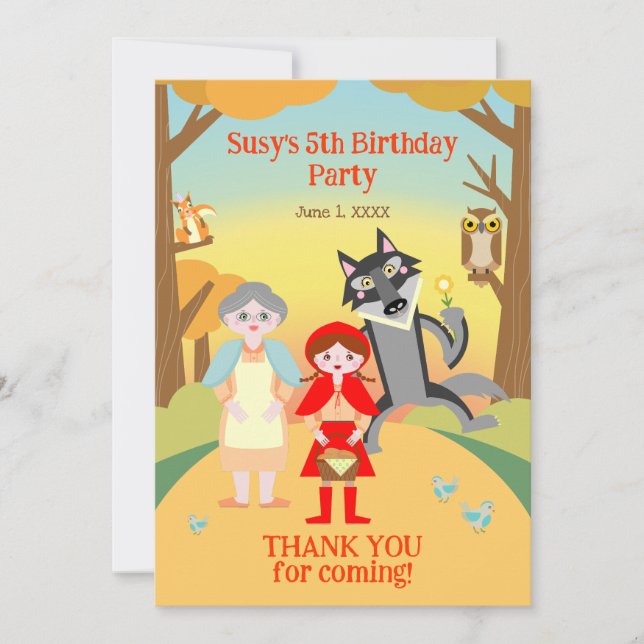 Tarjeta De Agradecimiento Partido de Cumpleaños del Chica Red Riding Hood (Anverso)