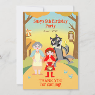 Tarjeta De Agradecimiento Partido de Cumpleaños del Chica Red Riding Hood