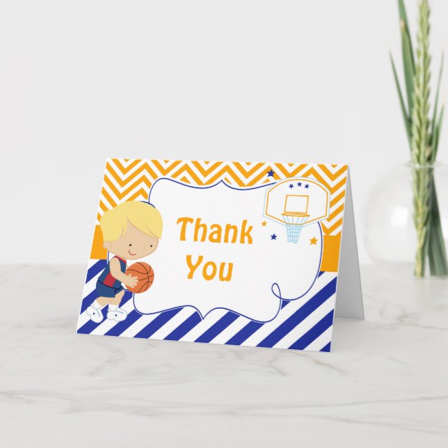 Tarjeta De Agradecimiento Partido de cumpleaños del chico de básquetbol Cute (Anverso)