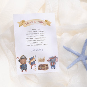 Tarjeta De Agradecimiento Partido de cumpleaños del niño Pirata Animales