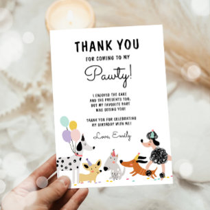 Tarjeta De Agradecimiento Partido de Cumpleaños del Perro Puppy Pawty Chica