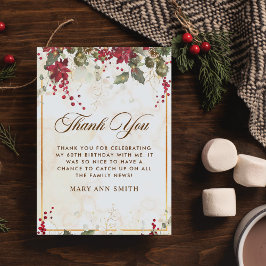 Tarjeta De Agradecimiento Partido de cumpleaños floral de Poinsettia Roja na