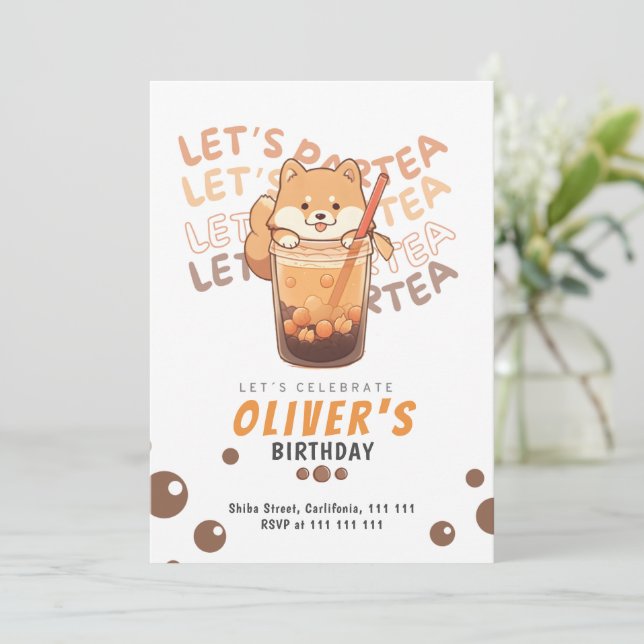 Tarjeta De Agradecimiento Partido de cumpleaños moderno Shiba Inu para el ni (Anverso de pie)