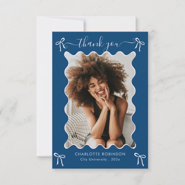 Tarjeta De Agradecimiento Partido de Graduación de Bow Rosado (Anverso)