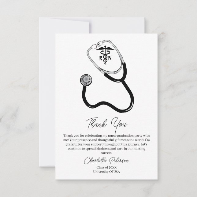 Tarjeta De Agradecimiento Partido de Graduación de Enfermeras personalizados (Anverso)
