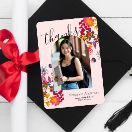 Tarjeta De Agradecimiento Partido de Graduación de Foto Floral Rosa de Arco 