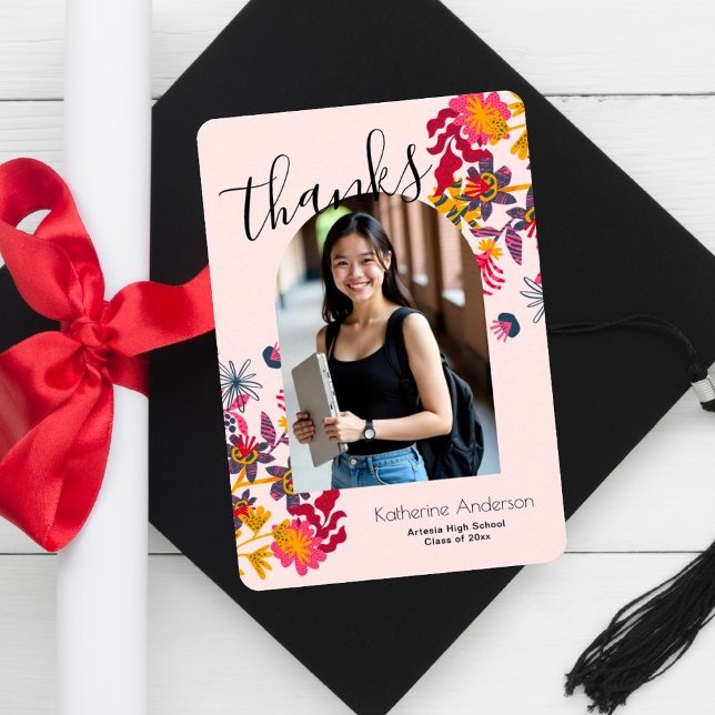 Tarjeta De Agradecimiento Partido de Graduación de Foto Floral Rosa de Arco  (Subido por el creador)