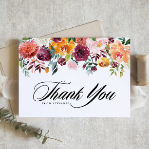 Tarjeta De Agradecimiento Partido de Graduación de Watercolor Autumn Blooms