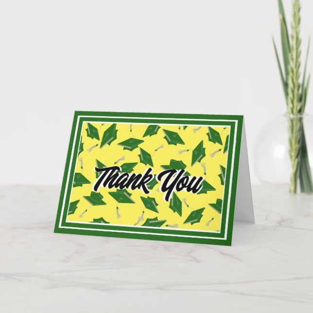 Tarjeta De Agradecimiento Partido de Graduación Verde y Amarillo Gracias (Anverso)