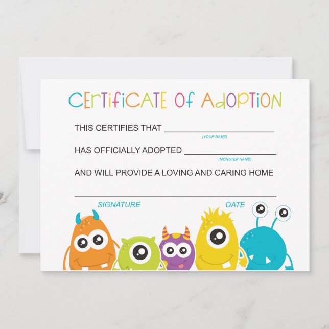 Tarjeta De Agradecimiento Partido de los Años Monstruales adopta una adopció (Anverso)