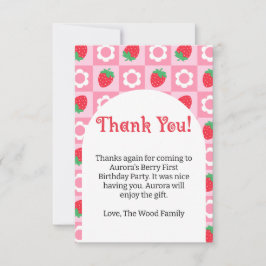 Tarjeta De Agradecimiento Partido del Primer Cumpleaños de los Berry Rosa y