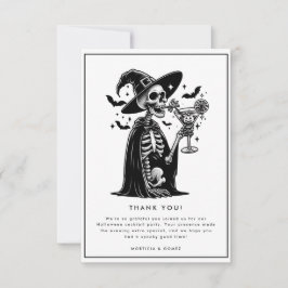 Tarjeta De Agradecimiento Partido Halloween del Skeleton Blanco y Negro