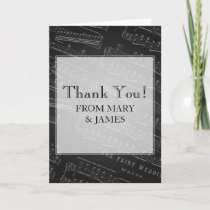 Tarjeta De Agradecimiento Partitura de "Gracias" de boda Negra