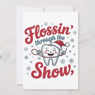 Tarjeta De Agradecimiento Pasando hilo dental a través de la nieve Navidad d