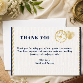Tarjeta De Agradecimiento Pasaporte Boda de Destino Monograma Viaje