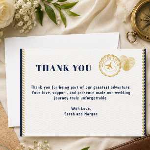 Tarjeta De Agradecimiento Pasaporte Boda de Destino Monograma Viaje