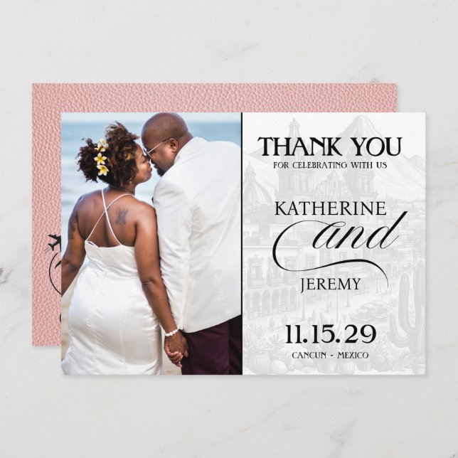 Tarjeta De Agradecimiento Pasaporte de México rosado (Anverso / Reverso)