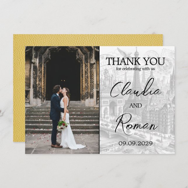 Tarjeta De Agradecimiento Pasaporte de París amarillo (Anverso / Reverso)