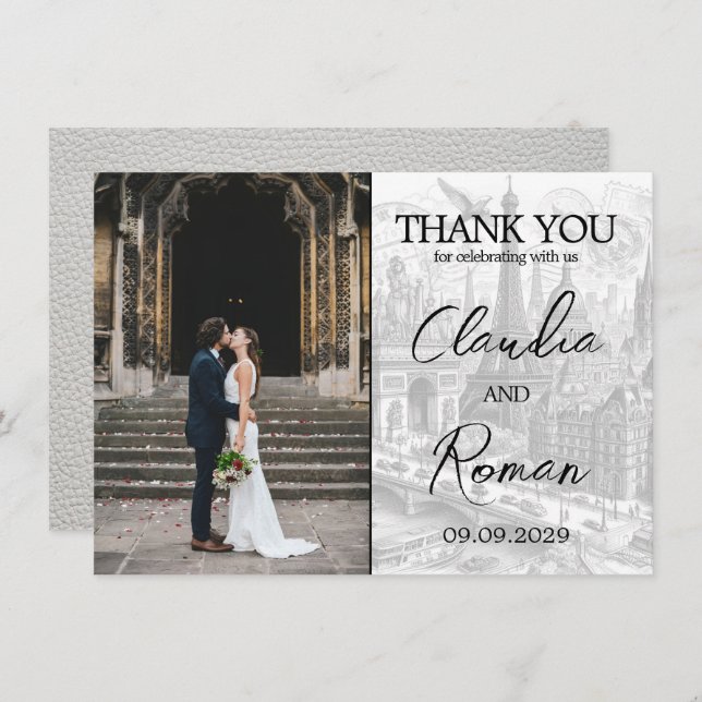 Tarjeta De Agradecimiento Pasaporte de París blanco (Anverso / Reverso)