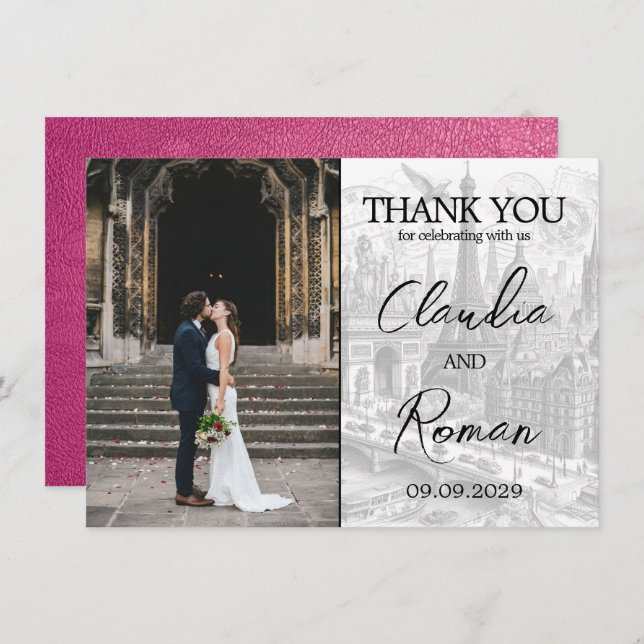 Tarjeta De Agradecimiento Pasaporte de París de Magenta (Anverso / Reverso)