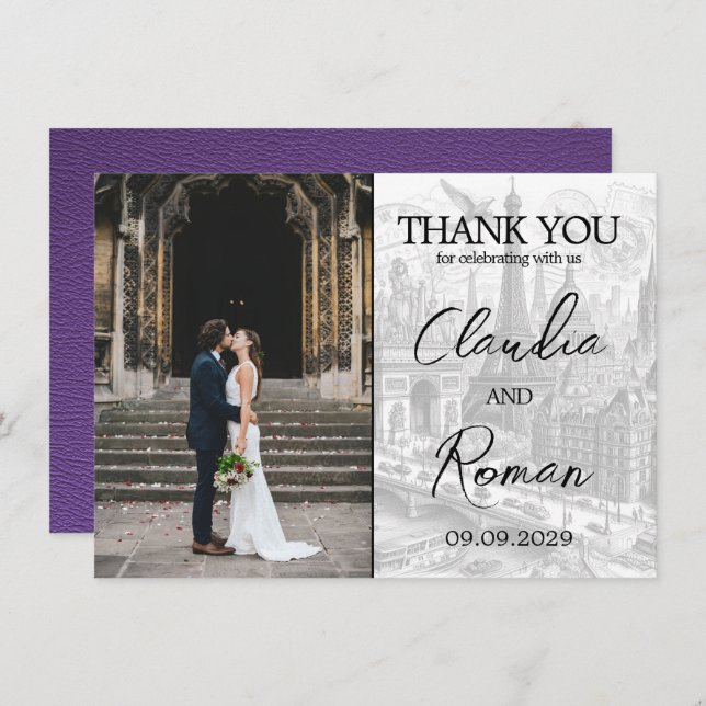 Tarjeta De Agradecimiento Pasaporte de París púrpura (Anverso / Reverso)