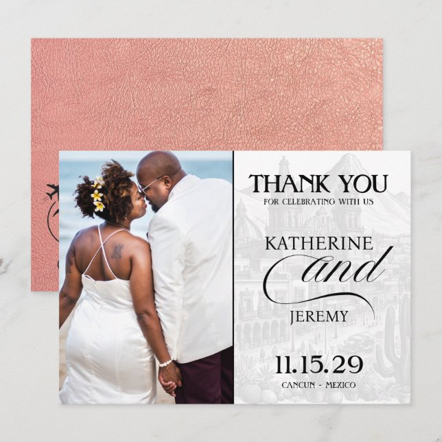 Tarjeta De Agradecimiento Pasaporte de Rosa Gold para México (Anverso / Reverso)