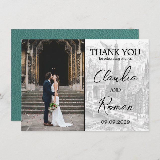 Tarjeta De Agradecimiento Pasaporte Turquoise Paris (Anverso / Reverso)