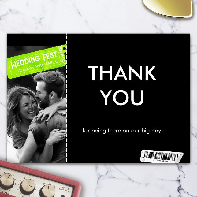 Tarjeta De Agradecimiento Pase de embarque del concierto de Boda de rock y R (Rock and Roll Wedding Ticket Concert Boarding Pass Thank You Card)