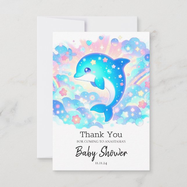 Tarjeta De Agradecimiento Pastel Adorable Dolphin Baby Shower (Anverso)
