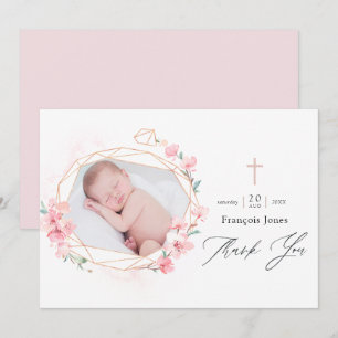 Tarjeta De Agradecimiento Pastel Beige Rosa Geométrico Floral Santa Comunión