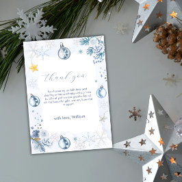 Tarjeta De Agradecimiento Pastel Blue Snowflake Floral Winter Baby Shower