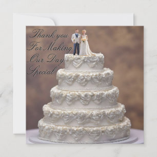 Tarjeta De Agradecimiento Pastel Boda Blanco De Cinco Niveles Con Pareja Bri