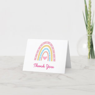 Tarjeta De Agradecimiento Pastel Boho Arcoíris con corazones fiesta de cumpl