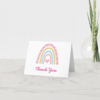 Tarjeta De Agradecimiento Pastel Boho Arcoíris con corazones fiesta de cumpl