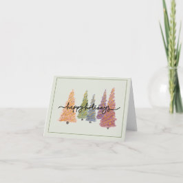 Tarjeta De Agradecimiento Pastel Christmas Trees “Happy Holidays” Card