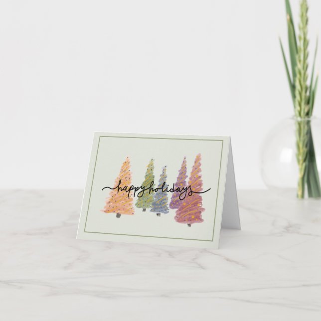 Tarjeta De Agradecimiento Pastel Christmas Trees “Happy Holidays” Card (Anverso)