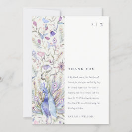 Tarjeta De Agradecimiento Pastel Classy Ornate Watercolor Peacock Boda