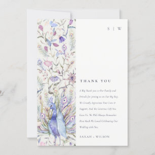 Tarjeta De Agradecimiento Pastel Classy Ornate Watercolor Peacock Boda