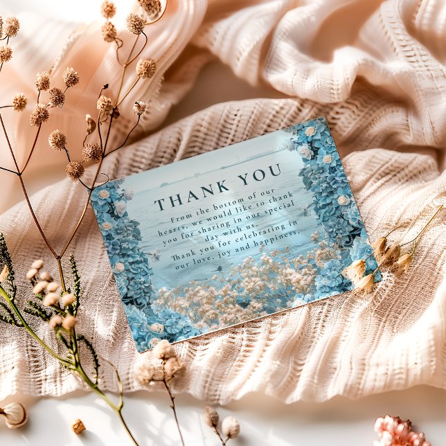 Tarjeta De Agradecimiento Pastel Coastal Blue Florals Wedding (Subido por el creador)