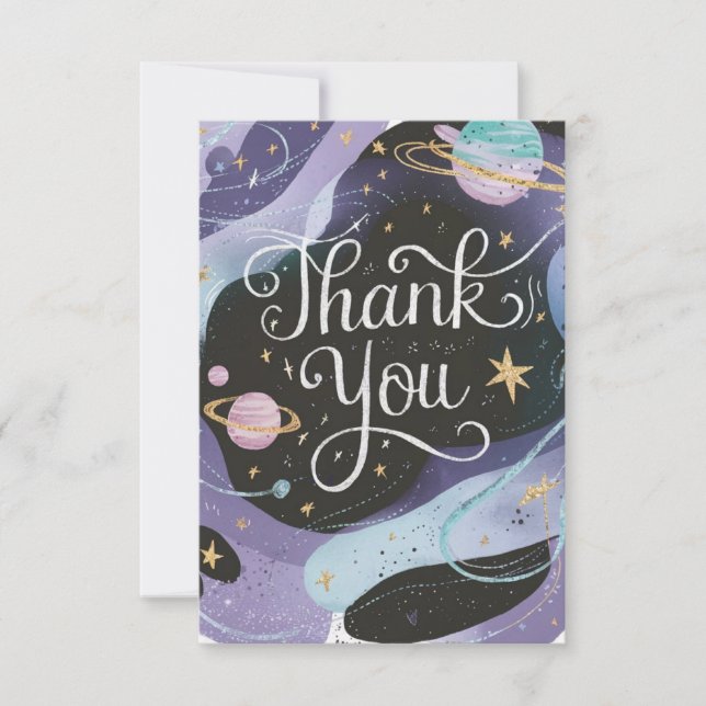 Tarjeta De Agradecimiento Pastel con encanto estrellas celestiales (Anverso)