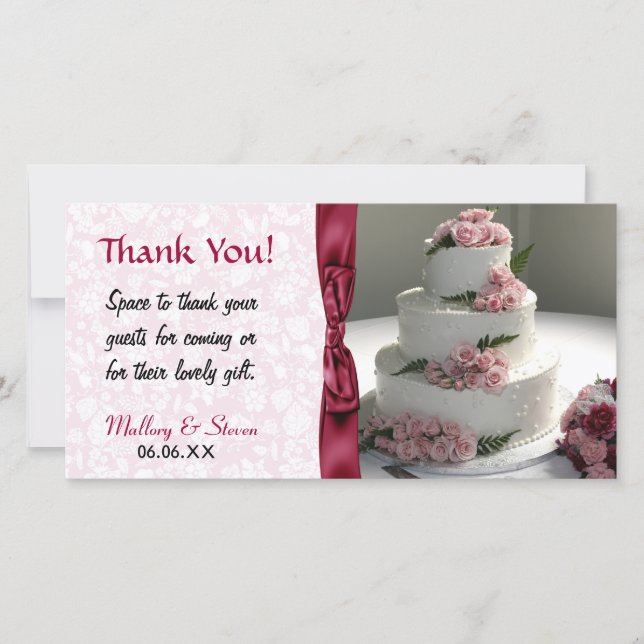 Tarjeta De Agradecimiento Pastel de Boda rosa rosa (Anverso)