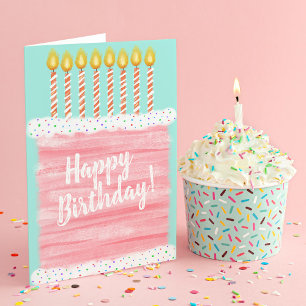 Tarjeta De Agradecimiento Pastel de cumpleaños y velas rosadas felices