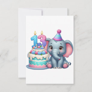 Tarjeta De Agradecimiento Pastel de elefante para cumpleaños 13