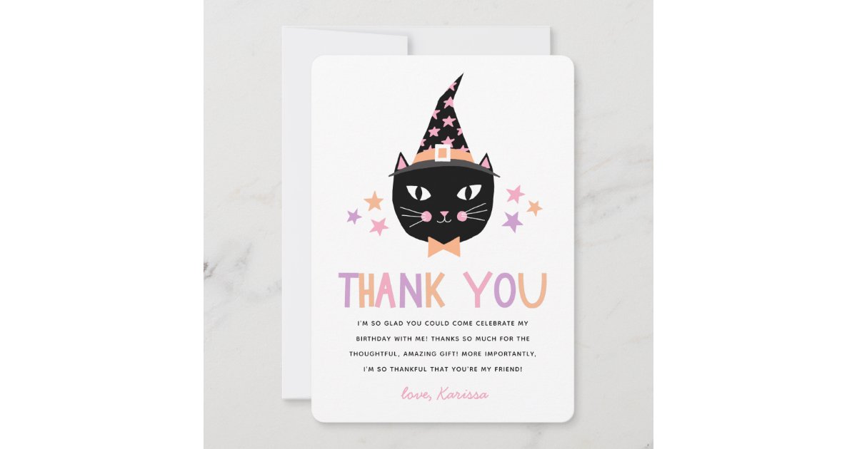 Tarjeta De Agradecimiento Pastel de gato negro lindo Gracias Cumpleaños |  