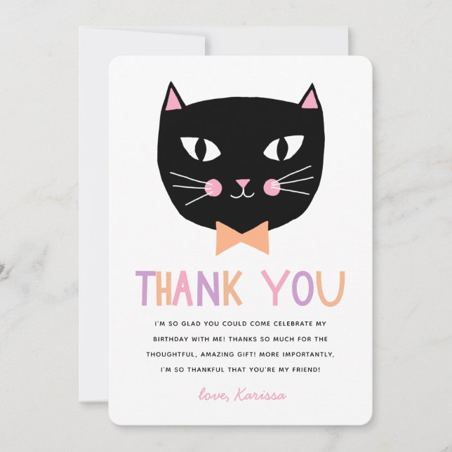 Tarjeta De Agradecimiento Pastel de gato negro lindo Gracias Cumpleaños (Anverso)